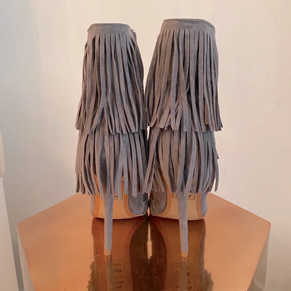 Shoe Republic LA Grey Suede Fringe Booties - Picture 3 of 5